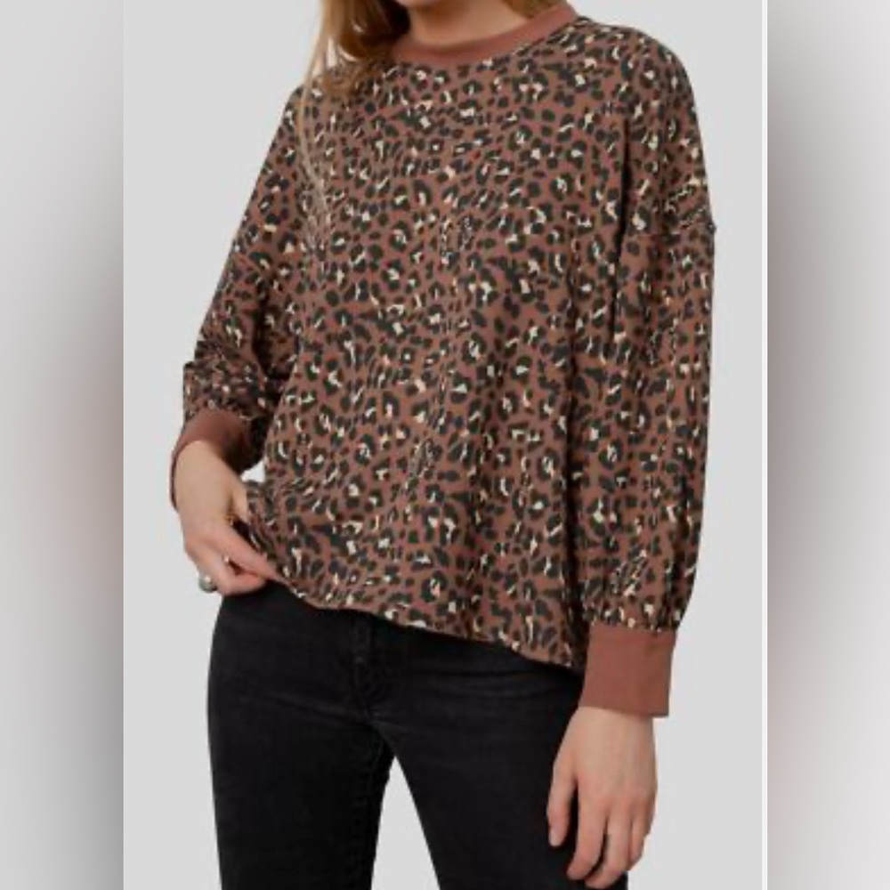 Rails Women's Brown Reeves Leopard-Print Crewneck Sweatshirt Size M